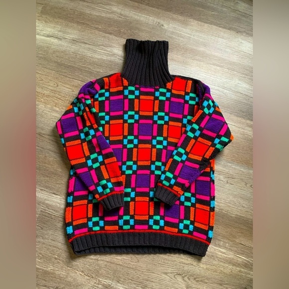VTG ROBERTA FREYMANN Grandpa Sweater Turtleneck Funky Retro Multi Color S - Picture 1 of 8